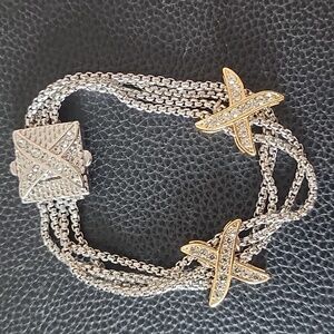 Silver and gold cubic zirconia, Sterling silver bracelet, magnetic clasp.Five